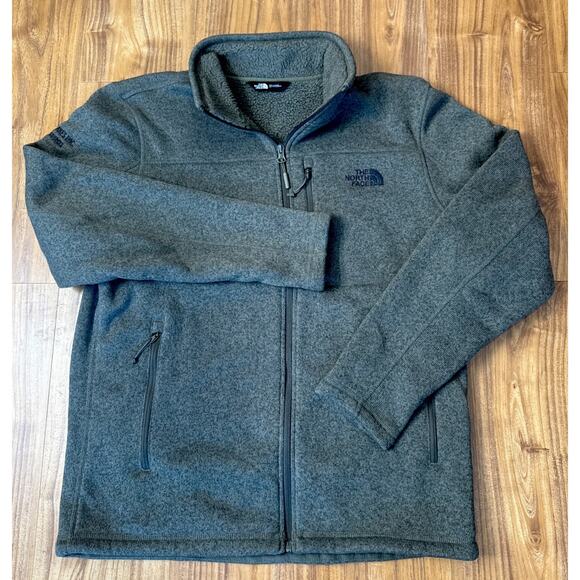 The North‎ Face Men's Green Heather Long Sleeve Full Zip Fleece sz Large Logo - Picture 1 of 6